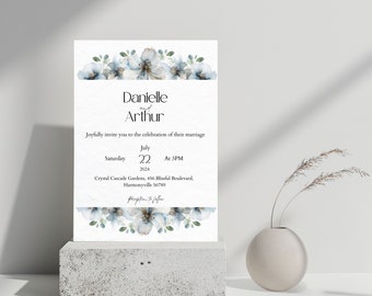 Invitation Bundle, Minimal Invitation Template Set, RSVP, Floral Wedding Invitation, Wedding Stationery, Printable Invitation Templates