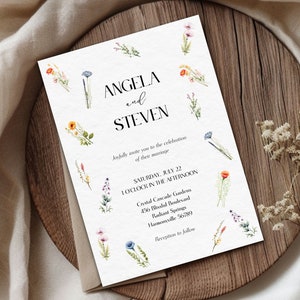 Wildflower Wedding Invitation Template, Wedding Invitation, Floral Wreath, Printable Wedding Invitation,  Pastel Wildflower Invitation,