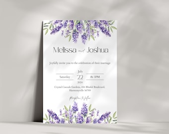 Lavender Floral Wedding Invitation Set, Purple Template (Digital Download)