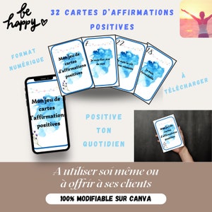Cartes d'affirmations positives. Jeu de carte thérapeutique. Carte bien être. Format numérique à imprimer.