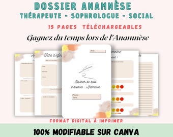 クライアント履歴とフォローアップファイル – ソフロロジスト／セラピスト（PDF + Canva） – 初回予約フォーム、ソーシャルワーク、ウェルビーイング。時間を節約。