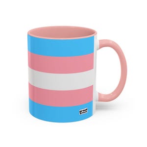 Trans Pride Flag Accent Coffee Mug (11, 15oz) - LGBTQ Equality Drinkware, Ceramic Tea Cup, LGBTQ Support, Pride Month Gift, Transgender