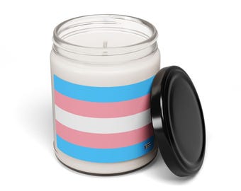 Transgender Pride Soy Candle 9oz - Unscented Trans Flag Glass Jar Candle
