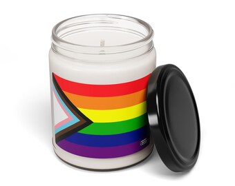 Progress Pride Flag Sojakaars 9oz - ongeparfumeerd, inclusief LGBTQ-kaars in glazen pot