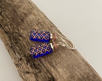 Marrakech Earrings | Ceramic and Glass Blue Beads, Stack Earrings | Sterling Silver