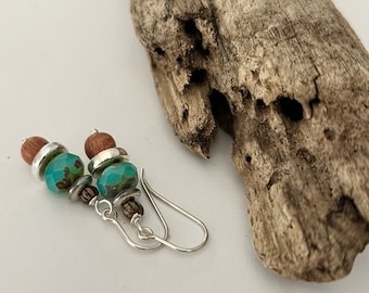 Floral Blue Earrings | Ceramic, Glass and Wooden Beaded  Earrings | Sterling Silver