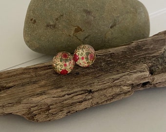 Vintage Floral Post Earrings | Art Glass Cabochons | Stainless Steel Studs