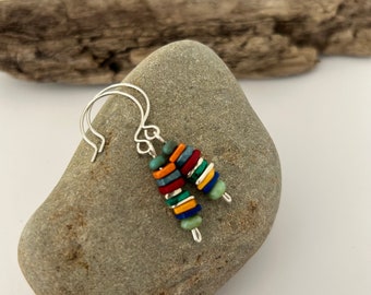 Small Rainbow Stack Earrings | Ceramic Beads, Stack Earrings | Sterling Silver