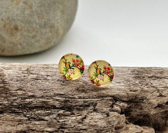 Goldfinch Post Earrings | Art Glass Cabochons | Stainless Steel Studs