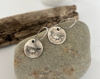 Spatz Ohrringe aus Feinsilber mit Sterling Silber Haken