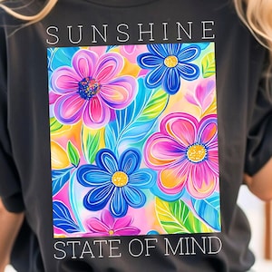 Sunshine State Of Mind PNG, Retro Floral Summer PNG, Colorful Boho Flowers, Preppy Summer Vibes, Beach Aesthetic PNG, Trendy Sunshine Design
