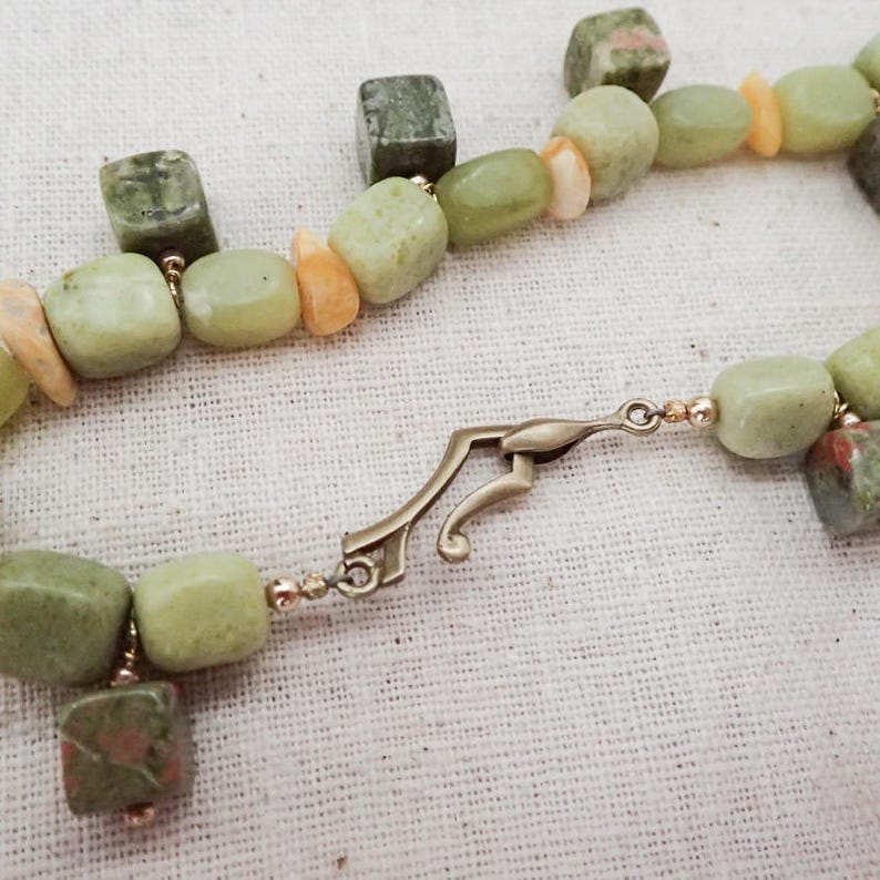 Amber and African bead Necklace Chrysoprase Kauai Sunrise Shell Unakite