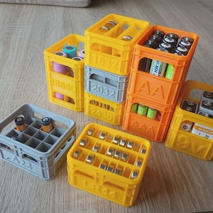 Modular Battery Storage Crates – AA AAA 9V Organizer – Stackable 3D Printed Battery Holder – Desk & Drawer Storage System