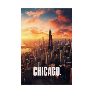Chicago city Illinois USA Art Print Poster Painting Wall Decor