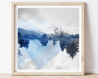 Art Photograph, Winter landscape in Blue Black and White, Fine art print