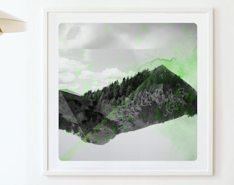 Schwarzweiss-Fotografie einer abstrakten Berglandschaft in schwarzem und weissem Fine Art Print MONT ALPAGES