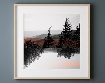 Black and white photography of mountain  landscape  with painted additions Fine art print MONT SAPIN