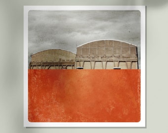 Design Factory Rooftops Archictecture photography  in Clermont Ferrand France Industrial Orange Red  Fine Art Print  Pole Clermont