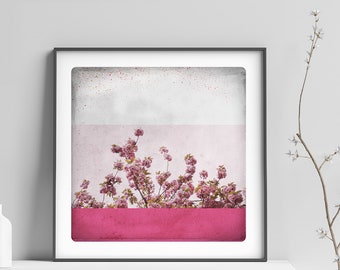 Magnolia flowers photography Pink botanical wall art print Spring garden