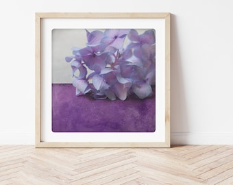 Flower photography Hydrangea flower fine art print Botanical wall decor Purple violet  monochromatic  painting   POLE HORTENSIA