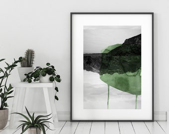 Black and white Photography mixed with pink Watercolor painting Abstract Mountain Art Print   Croisées J