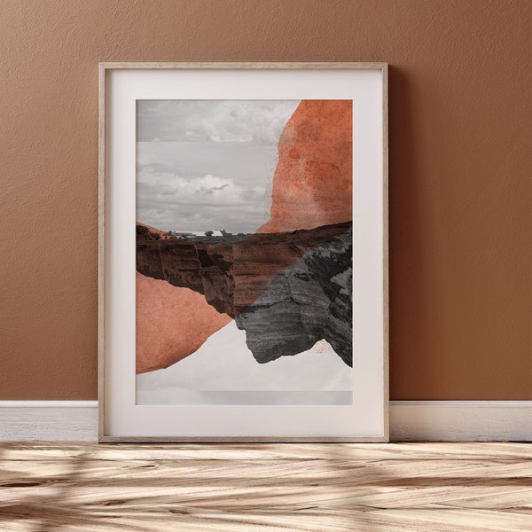 Fotografía en blanco y negro mezclada con pintura de acuarela Impresión de arte abstracto de montaña Croisées M