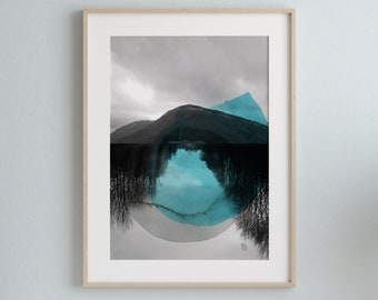 Abstract Mountain Art Print: Blue Watercolor Landscape Photography