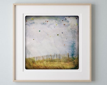 Landscape photography combined with painting Fence by the ocean Normandy beach France  Fine Art Print   BARRIERE