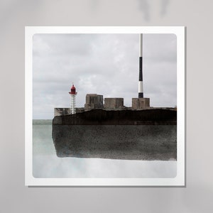 Lighthouse Photography Brittany France Fine art print of a photograph with dark watercolor painting Beacon ABRI PHARE
