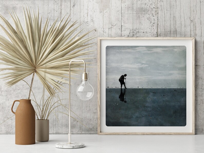 Seascape photography Dark blue color block painting with a image 6
