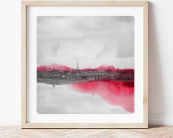 Eiffel Tower photography  Paris Art Print Black and white photo and pink watercolor paints  PARIS EN ROSE