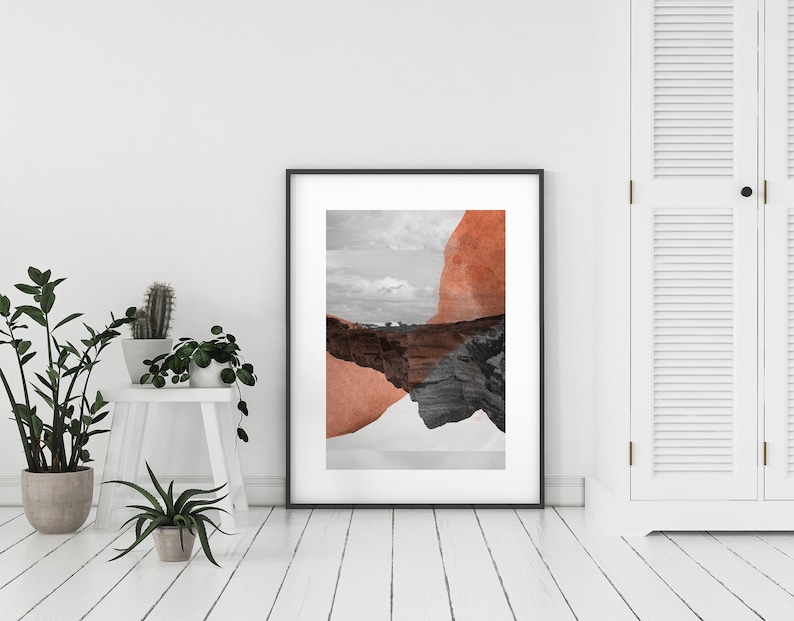 Black and white Photography mixed with Watercolor painting Abstract Mountain Art Print Croisées M image 2