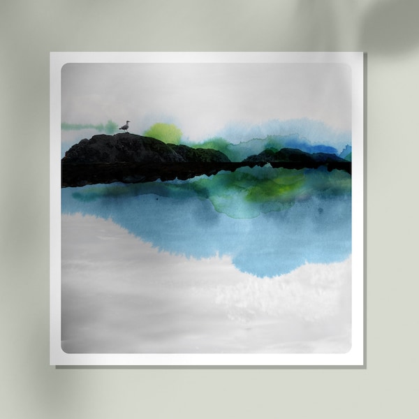 Zeemeeuwkunstafdruk: abstracte aquarel vogelfotografie