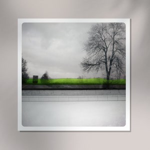 Landscape photography Truck on a road Fine Art Print Winter Tree Green WaterColor paints Black and white picture MIROIR ROUTE BARREE image 1