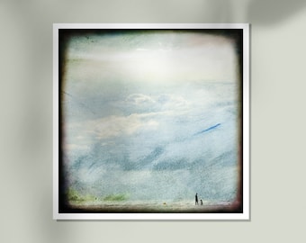 Coastal wall art photography Father and son blue painting Seascape home decor VAGUES NORMANDES 3