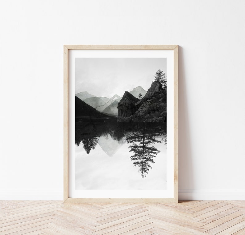 Black and white Photography mixed with Watercolor paints Abstract Mountain Art Print Croisées A image 5