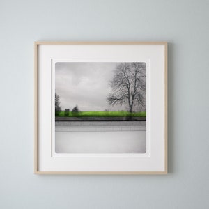 Landscape photography Truck on a road Fine Art Print Winter Tree Green WaterColor paints Black and white picture MIROIR ROUTE BARREE image 4