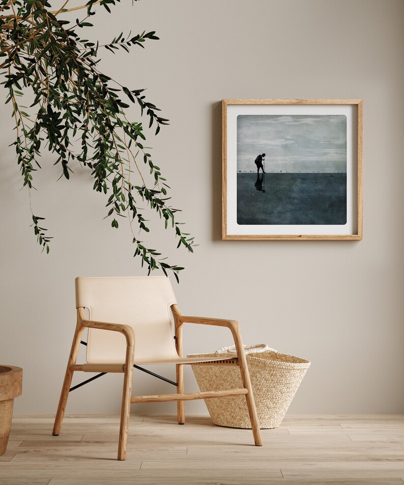 Seascape photography Dark blue color block painting with a image 3