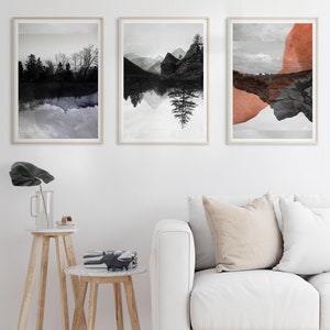 Black and white Photography mixed with Watercolor painting Abstract Mountain Art Print Croisées M image 3