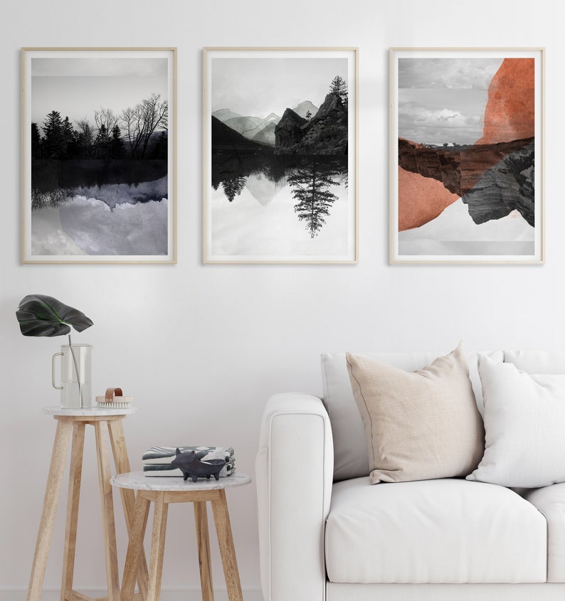 Black and white Photography mixed with Watercolor painting Abstract Mountain Art Print Croisées M image 3