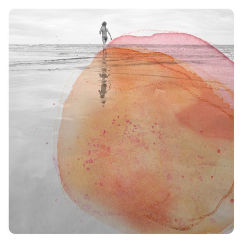 Seascape Nature photography Art print beach wall decor Coastal orange and pink photo illustration Minimal Landscape Art Print AQVA ORANGE image 2