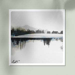 Black and white photography of a snowy landscape  with watercolor  Fine art print MIROIR BLANC