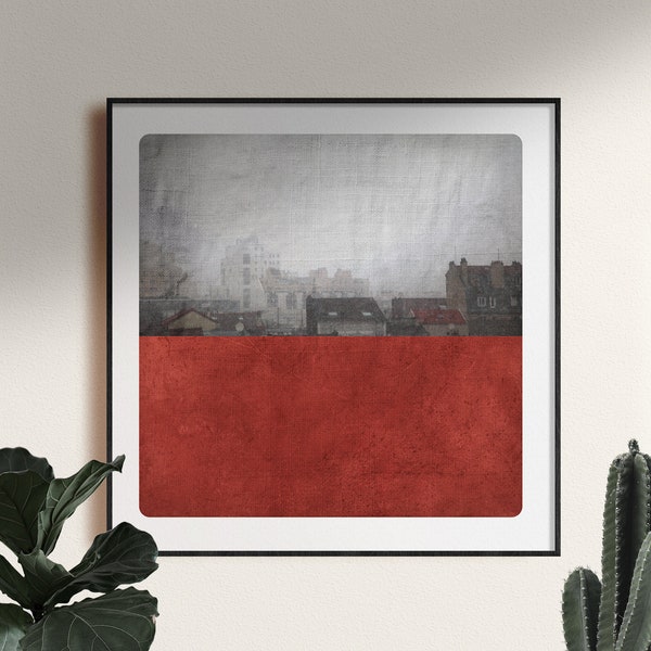 Paris Rooftops through my window Landscape photography  Darkred Color Block Red Wall Decor  Pole Bordeaux