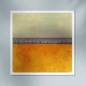 Normandy Beach Photography Print: Orange Color Block, Shore Fishing Pole Orange