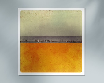 Normandy Beach Photography Print: Orange Color Block, Shore Fishing Pole Orange