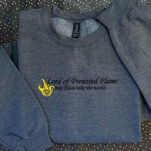 Elden Ring Frenzied Flame Embroidered Sweatshirt | Unique Handmade Gift for Gamers | Cozy Elden Ring Apparel