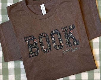 Bookworm Embroidered T-Shirt: Mushroom Floral Cottagecore Tee