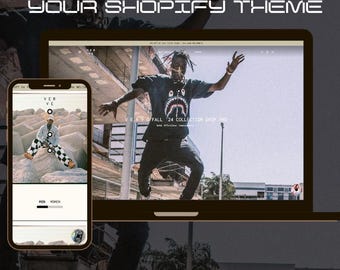 May include: A laptop computer displaying a website with the text "VERVO FALL '24 COLLECTION DROP TWO" and a person wearing a black shirt with a graphic print jumping in the air. The website has a menu with the words "MEN" and "WOMEN". The laptop is on a table with a smartphone displaying a website with the text "VERVE" and a person wearing a checkered shirt and pants sitting on a rock. The text "MOODBOARD CREATIONS" is below the laptop.