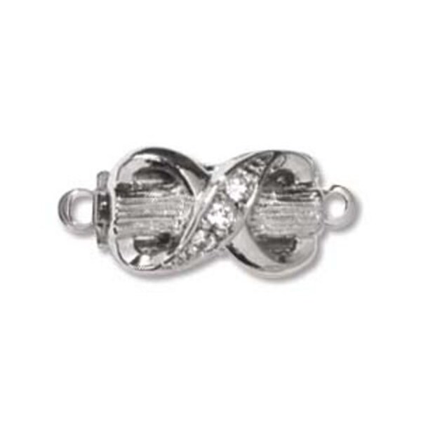 Rhodium Plated Elegant Elements 1 Strand Bow Box Clasp with 3 Swarovski Crystals