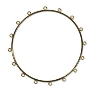 May include: A gold-colored metal bangle bracelet with small loops evenly spaced around the circumference. The bracelet is circular and appears to be made of a thin metal rod. The loops are also gold-colored and are likely for attaching charms or other decorative elements.